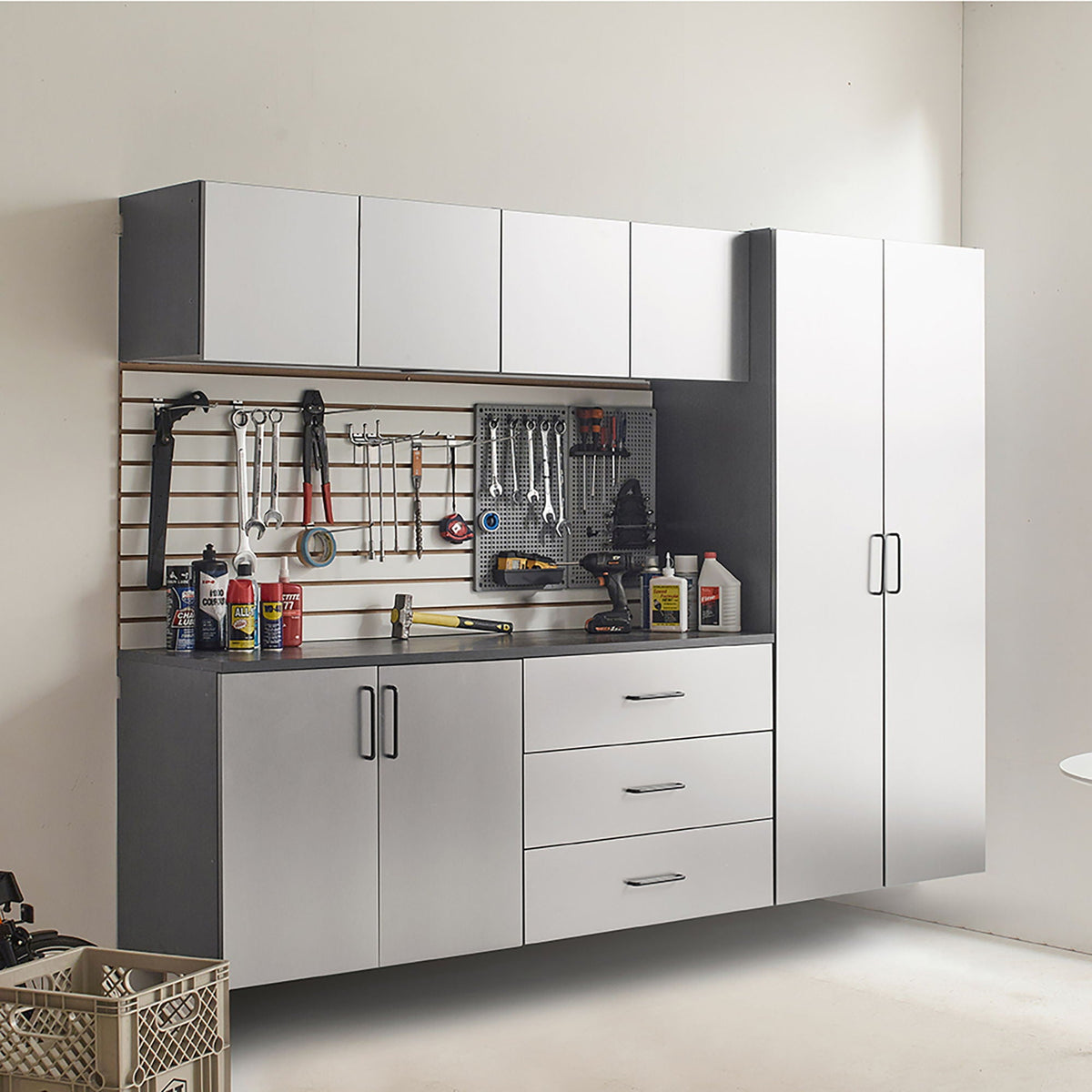 Klair Living Astro Series Garage Cabinet Set B, Soft-Closing Drawers, Metallic Gray