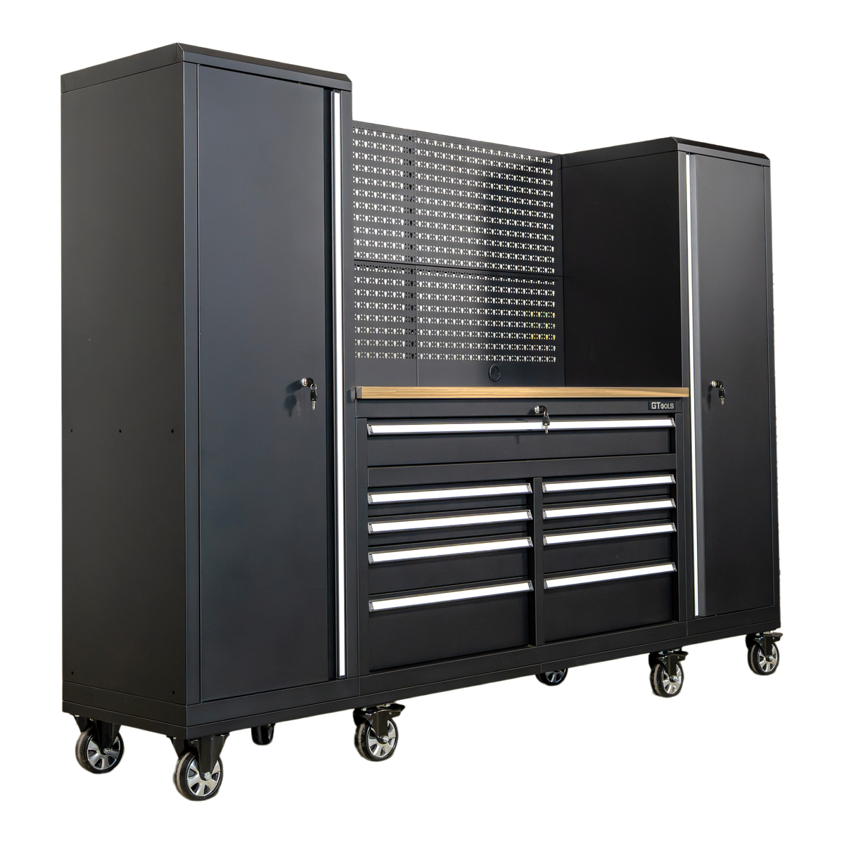 GTools USA 100-Inch Rolling Tool Chest Workstation with Bench Top and Side Cabinets