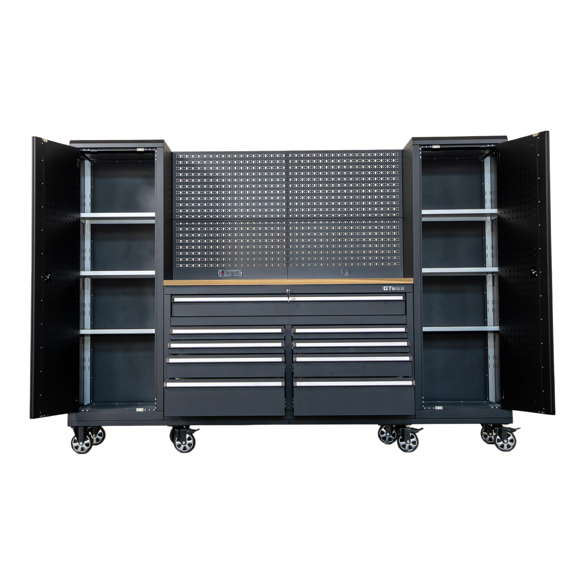 GTools USA 100-Inch Rolling Tool Chest Workstation with Bench Top and Side Cabinets