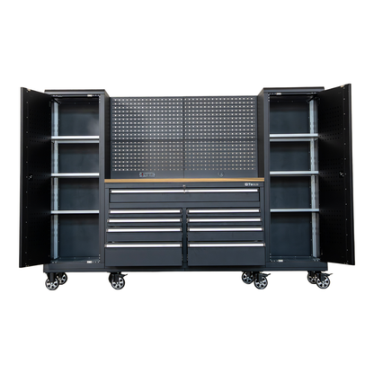 GTools USA 100-Inch Rolling Tool Chest Workstation with Bench Top and Side Cabinets