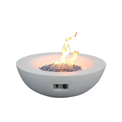 42-Inch Concrete Propane Fire Pit Bowl — Antique White, 65,000 BTU