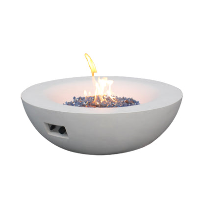 42-Inch Concrete Propane Fire Pit Bowl — Antique White, 65,000 BTU