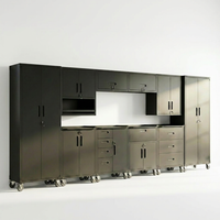 10-Piece Heavy Duty Steel Garage Cabinet System | All-In-One Modular Garage Cabinet Set for Ultimate Workshop Organization | Easy Assembly Garage Storage Cabinets & Tool Bench (Black) — Studio Shot