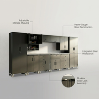 10-Piece Heavy Duty Steel Garage Cabinet System | All-In-One Modular Garage Cabinet Set for Ultimate Workshop Organization | Easy Assembly Garage Storage Cabinets & Tool Bench (Black) — infographic
