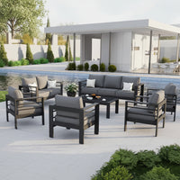Aluminum Patio Furniture Set Built for All-Weather Use, 7-Piece Metal Outdoor Set, Waterproof Covers, 5-Inch Cushions