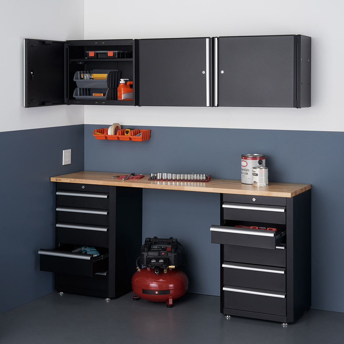 TRINITY 6-Piece Garage Cabinet Set with 72" Wood Top