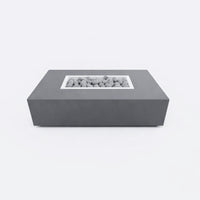Concrete Fire Pit Table Built for Year-Round Use, Rectangular Shape, Ceramic Wind Guard, Multi-Functional Design