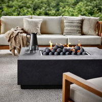 Concrete Fire Pit Table Built for Year-Round Use, Rectangular Shape, Ceramic Wind Guard, Multi-Functional Design