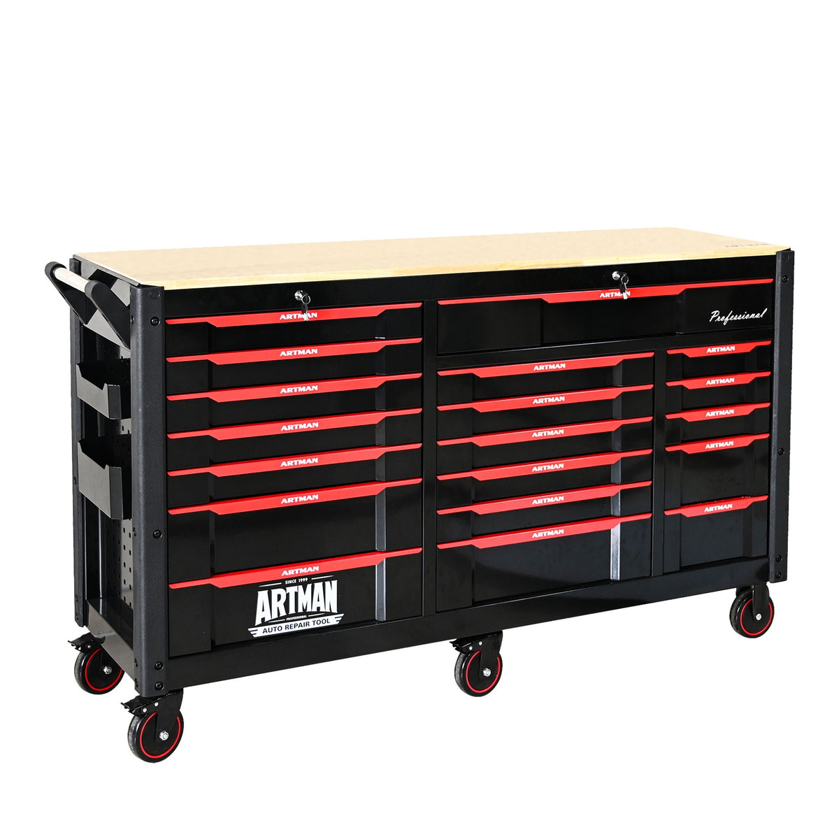 ARTMAN 19-Drawer Heavy-Duty Mobile Tool Cart, Black and Red