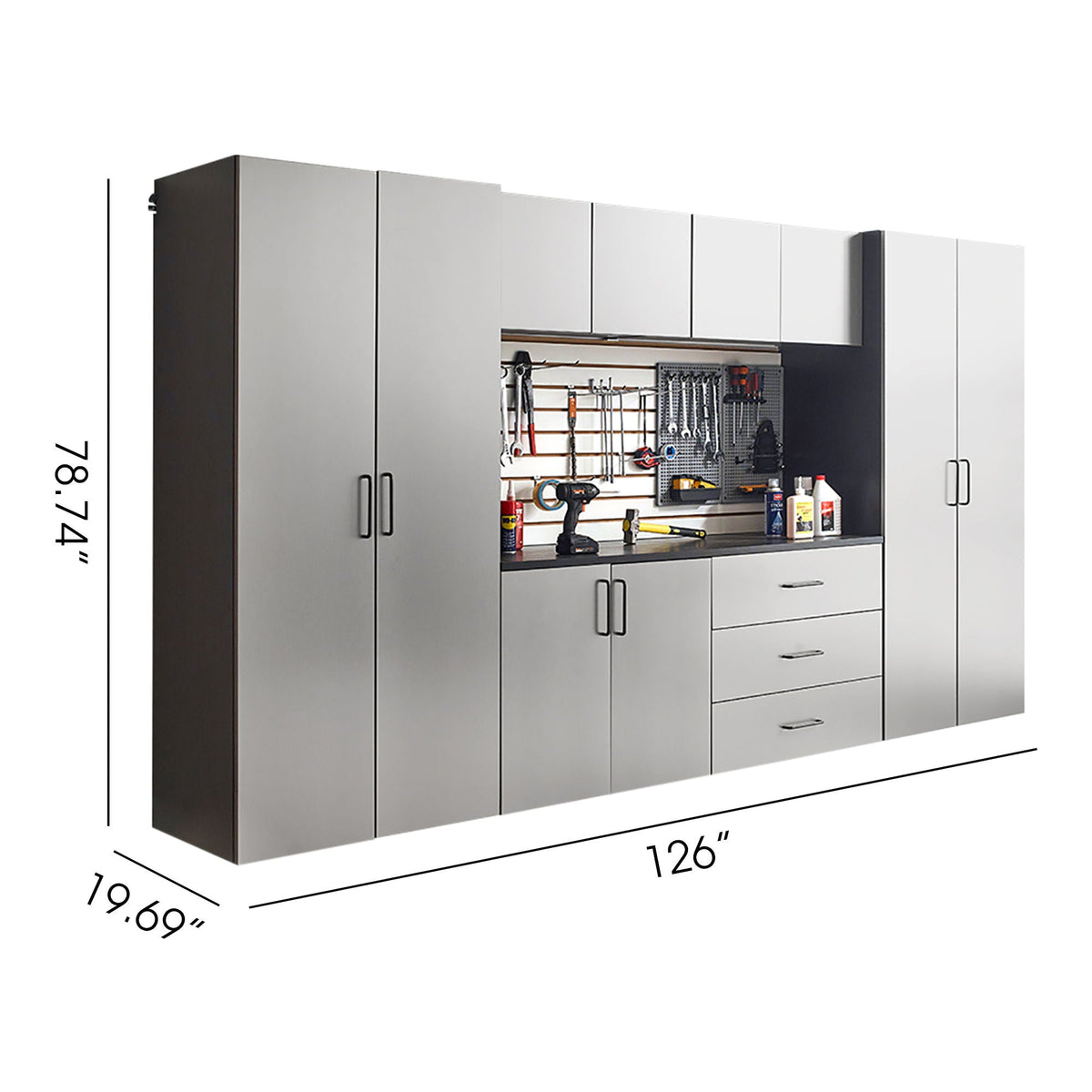 Klair Living Astro Series Garage Cabinet Set A, Soft-Closing Drawers, Metallic Gray
