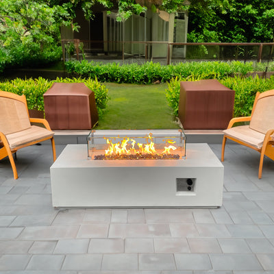 52-Inch Antique White Concrete Propane Fire Pit Table