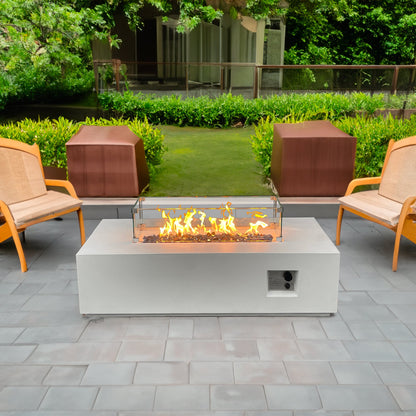 52-Inch Antique White Concrete Propane Fire Pit Table