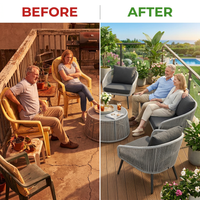 6-Piece Aluminum Patio Furniture Set, Olefin Rope Modern Outdoor Conversation Set Sectional Sofa with Water Repellent Thick Cushions and Coffee Table for Balcony, Garden, Light Grey — Before & After
