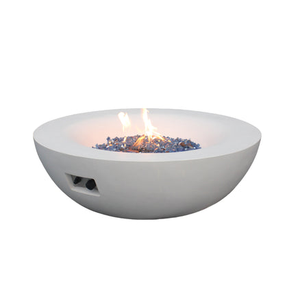 42-Inch Concrete Propane Fire Pit Bowl — Antique White, 65,000 BTU
