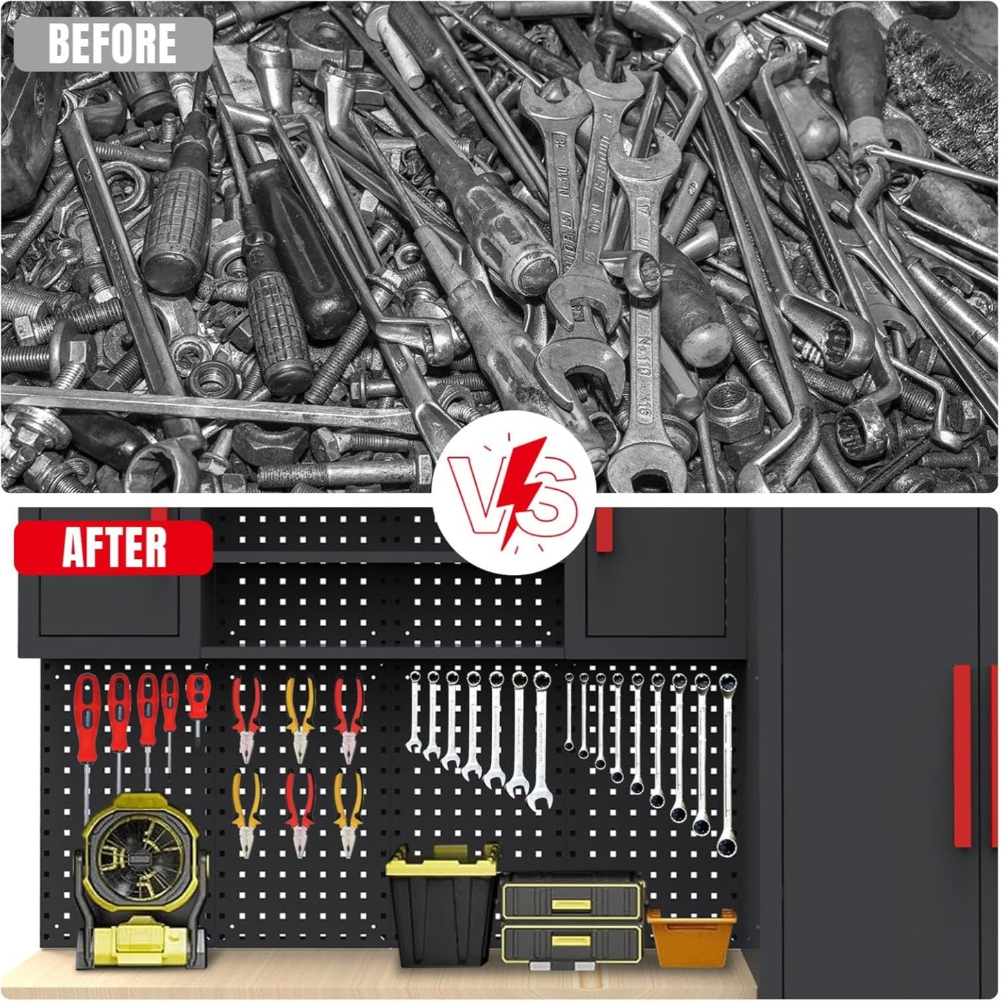 Garage Storage Cabinets System, 8-Pcs Workshop Cabinet Set in Black, Included Steel Cabinets Drawers Rolling Chest and Pegboard,Locked Garage Storage Cabinet