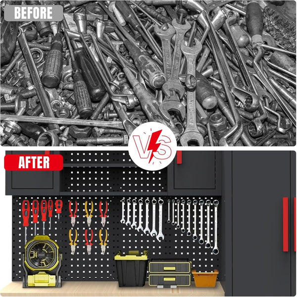 Garage Storage Cabinets System, 8-Pcs Workshop Cabinet Set in Black, Included Steel Cabinets Drawers Rolling Chest and Pegboard,Locked Garage Storage Cabinet