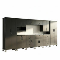 Steel Garage Cabinet System Built for Workshop Organization, 10 Piece Modular Set, Heavy Duty Construction