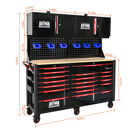 ARTMAN 19-Drawer Heavy-Duty Mobile Tool Cart, Black and Red