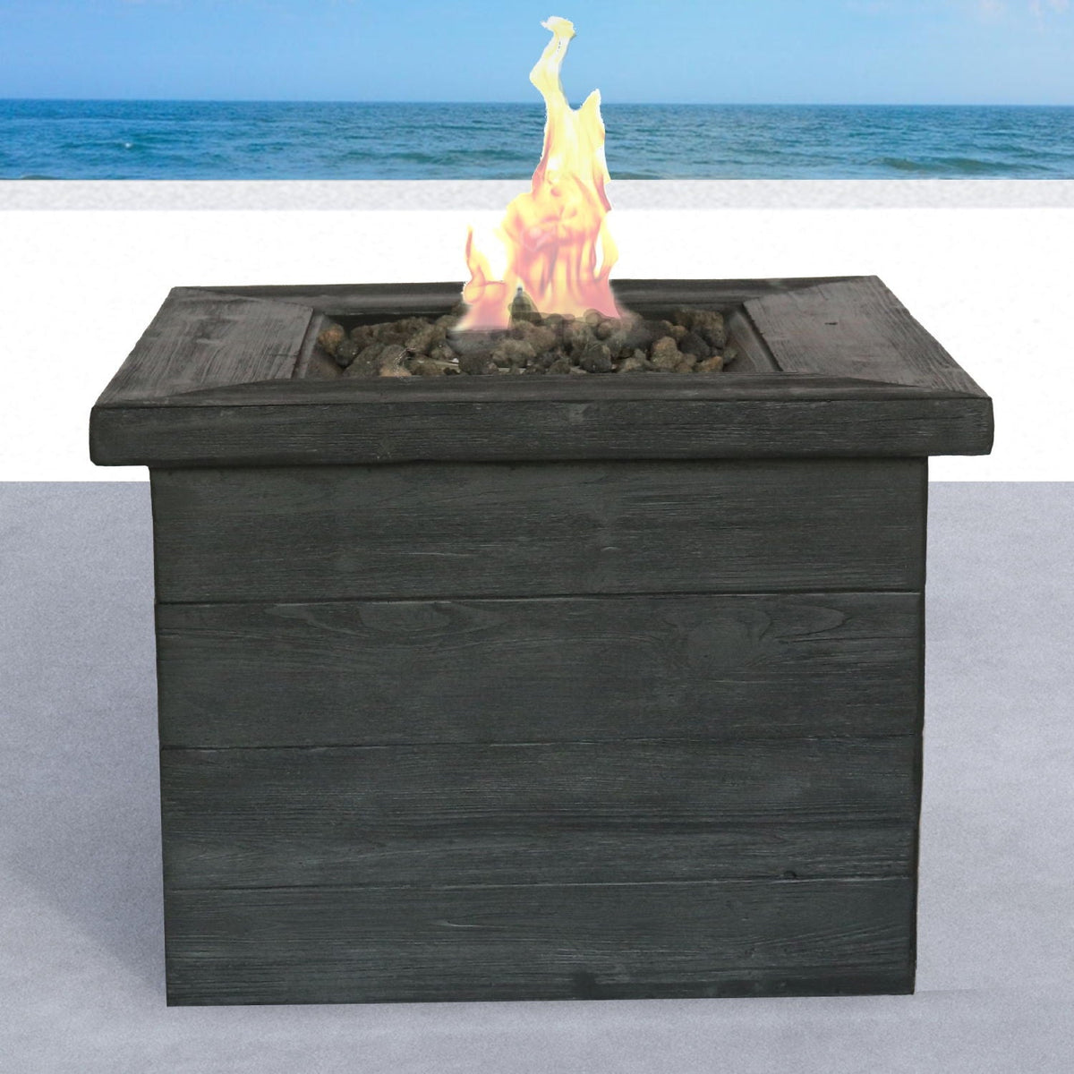 LSI Patio Furniture 32-Inch Fiber-Reinforced Concrete Fire Pit Table — Charcoal