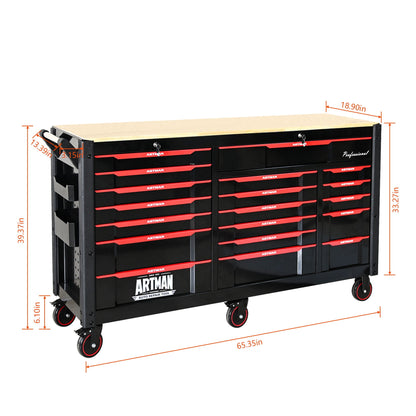 ARTMAN 19-Drawer Heavy-Duty Mobile Tool Cart, Black and Red