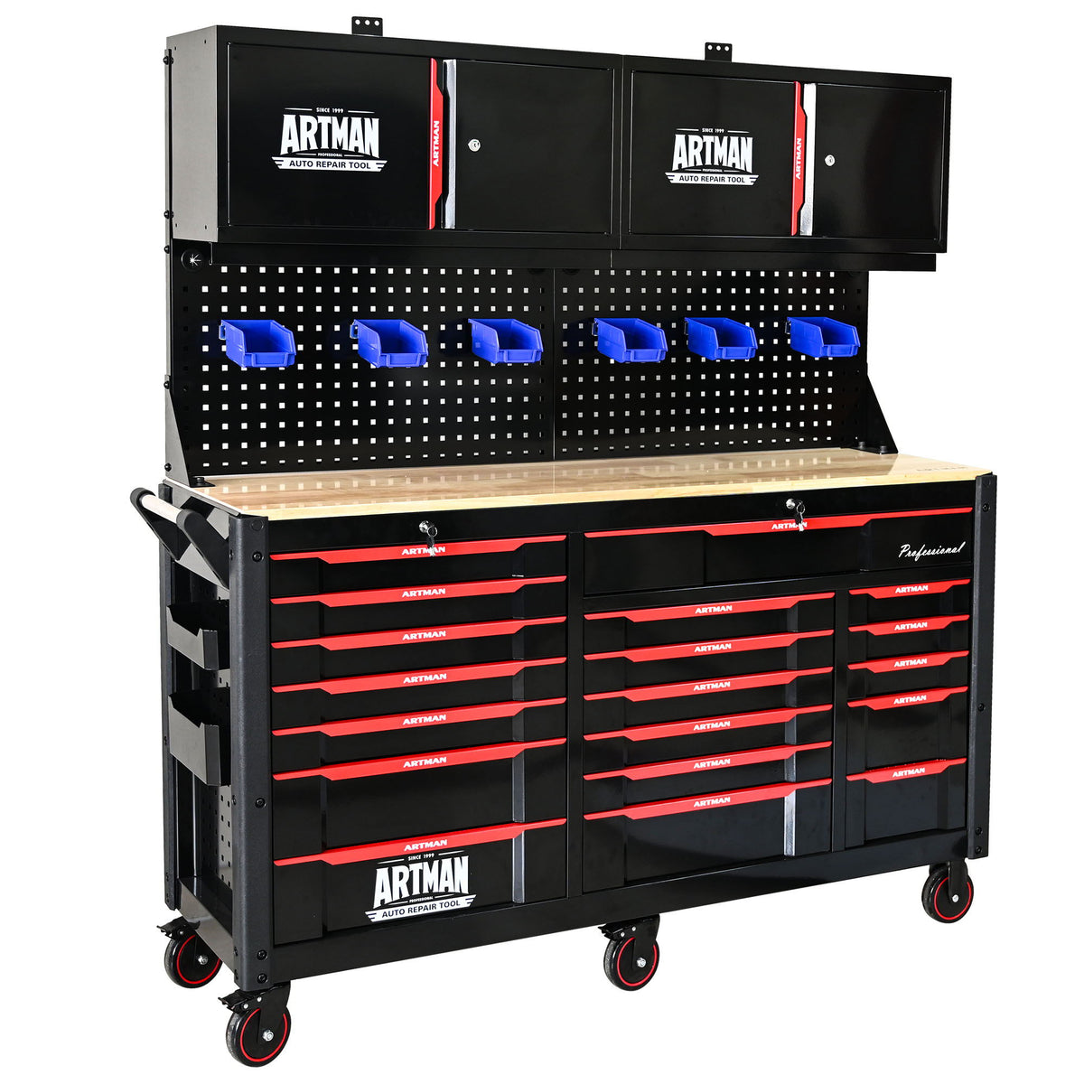 ARTMAN 19-Drawer Heavy-Duty Mobile Tool Cart, Black and Red