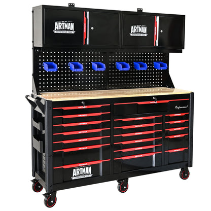 ARTMAN 19-Drawer Heavy-Duty Mobile Tool Cart, Black and Red