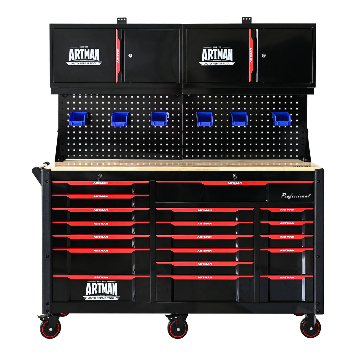ARTMAN 19-Drawer Heavy-Duty Mobile Tool Cart, Black and Red