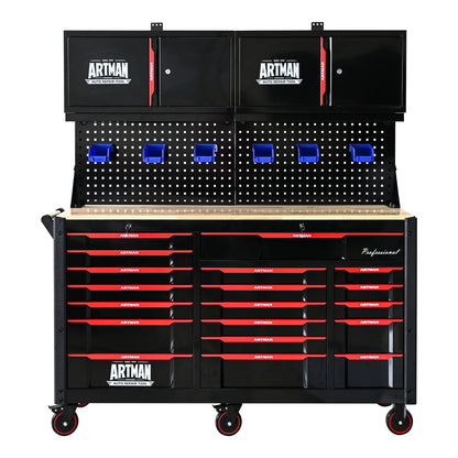 ARTMAN 19-Drawer Heavy-Duty Mobile Tool Cart, Black and Red