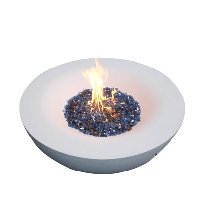 42-Inch Concrete Propane Fire Pit Bowl — Antique White, 65,000 BTU