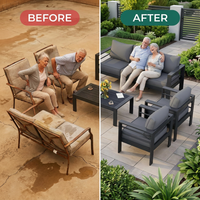 Aluminum Patio Furniture Set, 7 Piece Metal Outdoor Set, Patio Furniture Set with Waterproof Covers for Backyard Garden（Grey） — Before & After