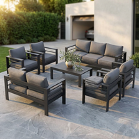 Aluminum Patio Furniture Set, 7 Piece Metal Outdoor Set, Patio Furniture Set with Waterproof Covers for Backyard Garden（Grey） — Studio Shot