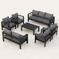 Aluminum Patio Furniture Set Built for All-Weather Use, 7-Piece Metal Outdoor Set, Waterproof Covers, 5-Inch Cushions