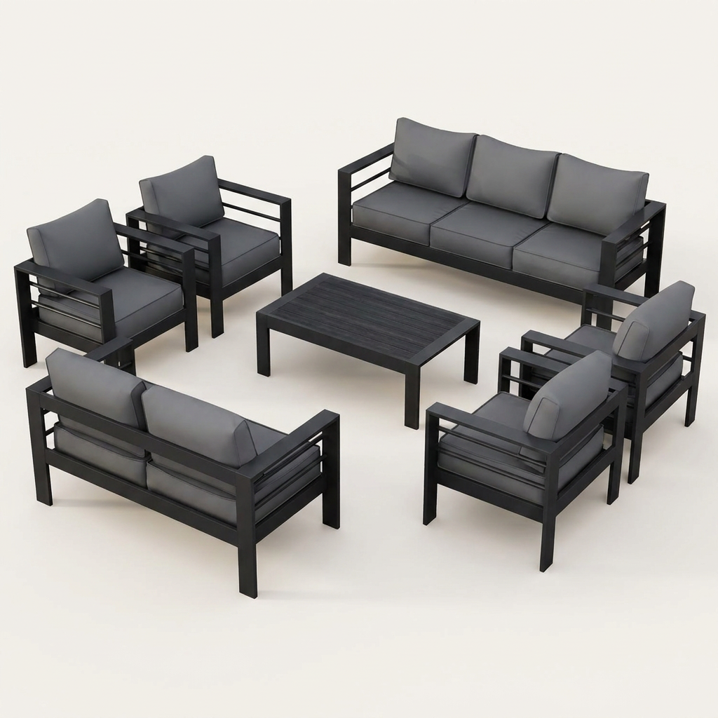 Aluminum Patio Furniture Set, 7 Piece Metal Outdoor Set, Patio Furniture Set with Waterproof Covers for Backyard Garden（Grey） — Studio Shot