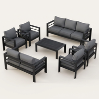 Aluminum Patio Furniture Set, 7 Piece Metal Outdoor Set, Patio Furniture Set with Waterproof Covers for Backyard Garden（Grey） — Studio Shot