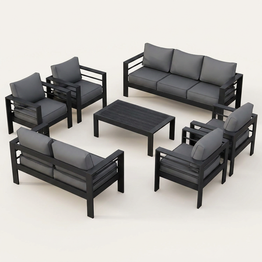 Aluminum Patio Furniture Set, 7 Piece Metal Outdoor Set, Patio Furniture Set with Waterproof Covers for Backyard Garden（Grey） — Studio Shot