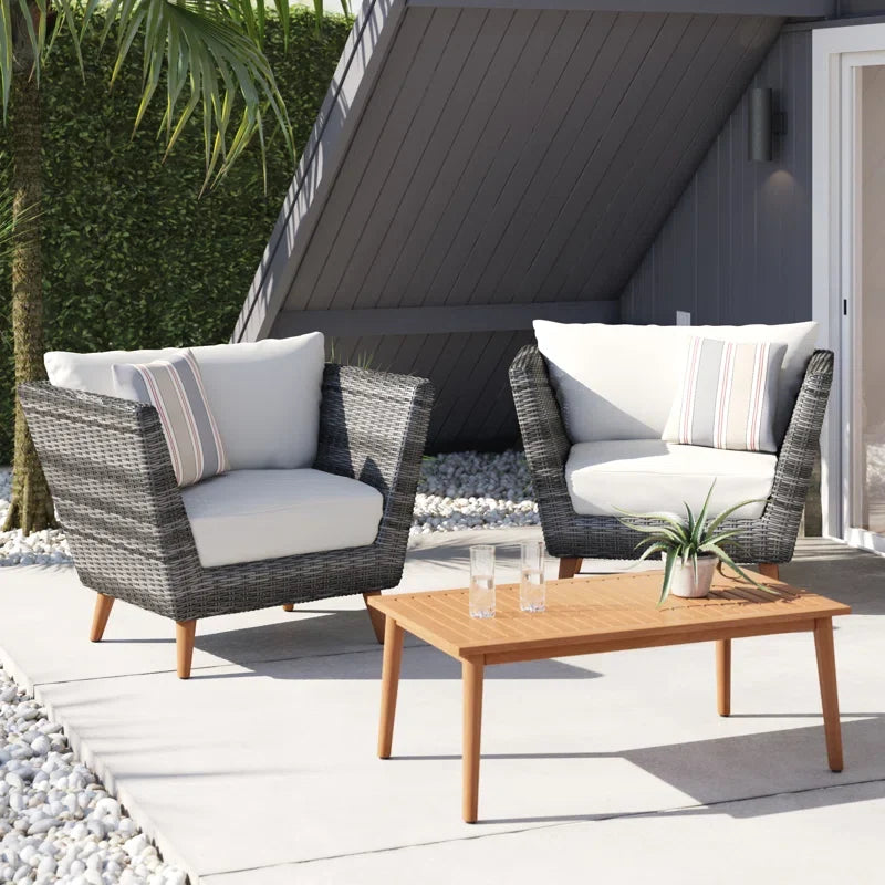LifestyleGarden Panther Outdoor Patio Wicker and FSC Wood Seating Set