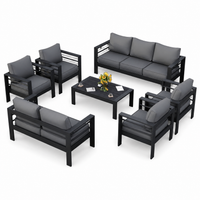 Aluminum Patio Furniture Set Built for All-Weather Use, 7-Piece Metal Outdoor Set, Waterproof Covers, 5-Inch Cushions