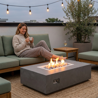 Concrete Fire Pit Table Built for Year-Round Use, Rectangular Shape, Ceramic Wind Guard, Multi-Functional Design — Lifestyle