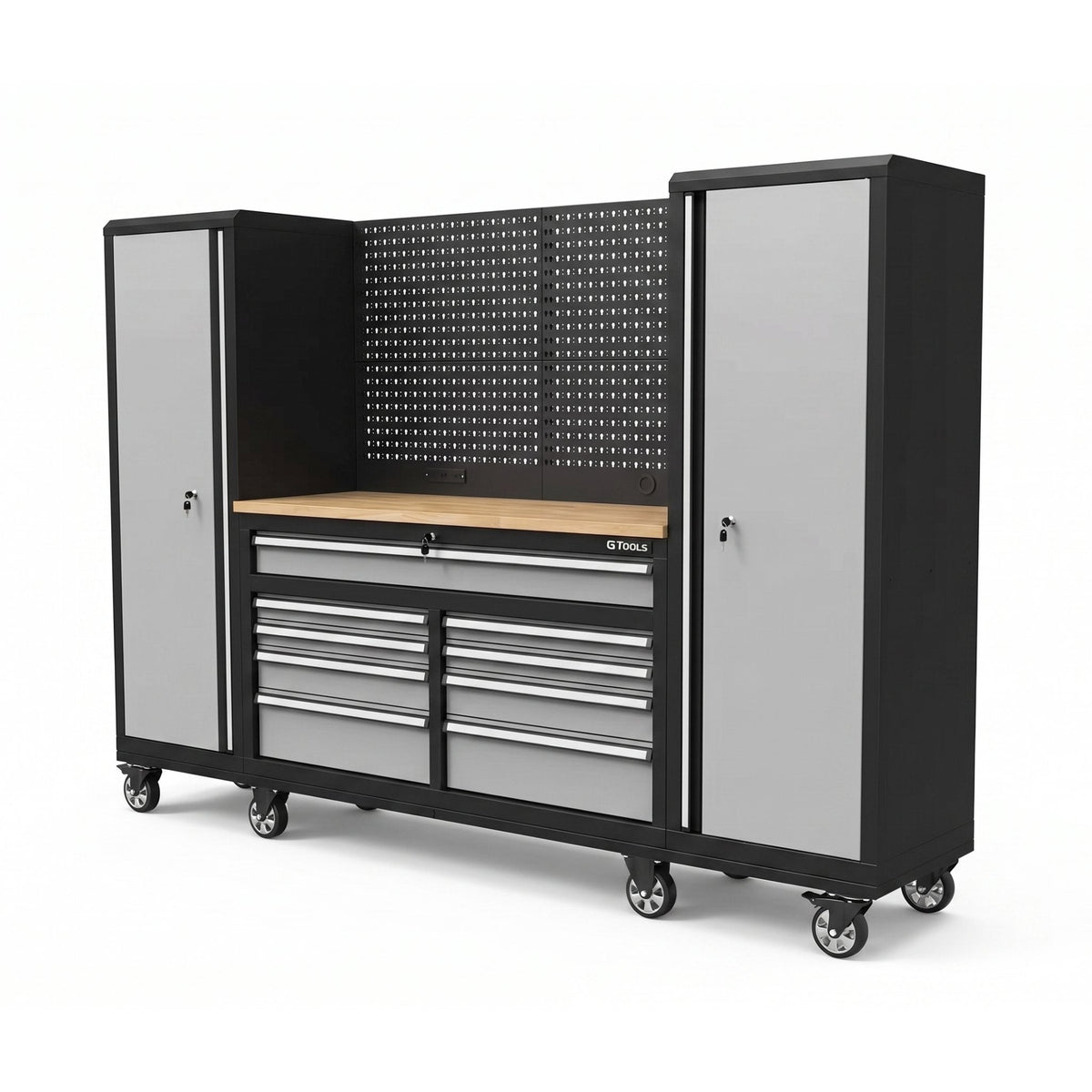 GTools USA 100-Inch Rolling Tool Chest Workstation with Bench Top and Side Cabinets