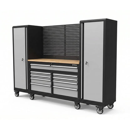 GTools USA 100-Inch Rolling Tool Chest Workstation with Bench Top and Side Cabinets