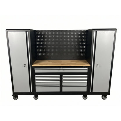 GTools USA 100-Inch Rolling Tool Chest Workstation with Bench Top and Side Cabinets