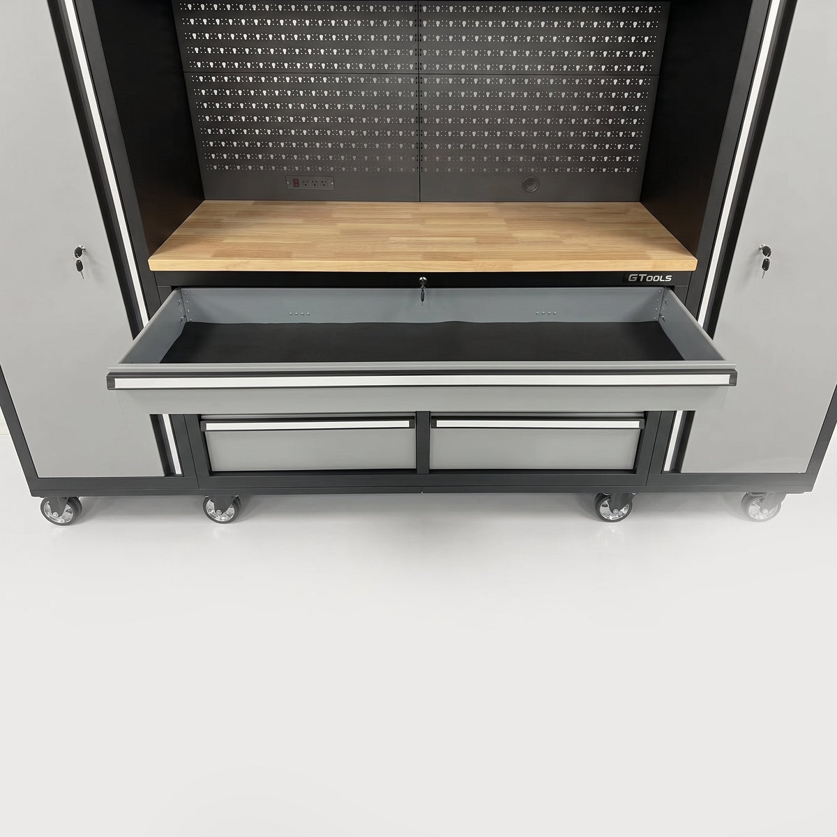 GTools USA 100-Inch Rolling Tool Chest Workstation with Bench Top and Side Cabinets