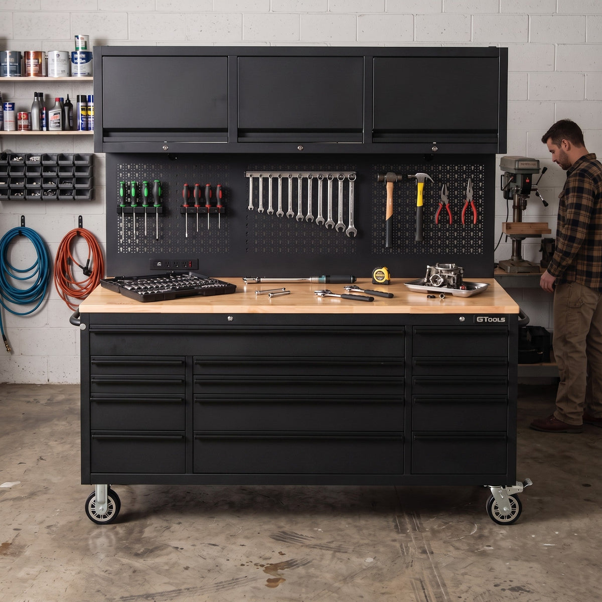 GTools USA Overhead Pro 72-Inch Rolling Tool Chest, 14 Drawers, 79" H × 25" D