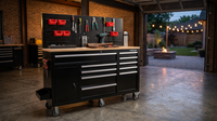 Heavy-Duty 62 In. W X 22 In. D 10-Drawer Black Tool Chest Mobile Workbench Cabinet with Pegboard Back Wall — Lifestyle