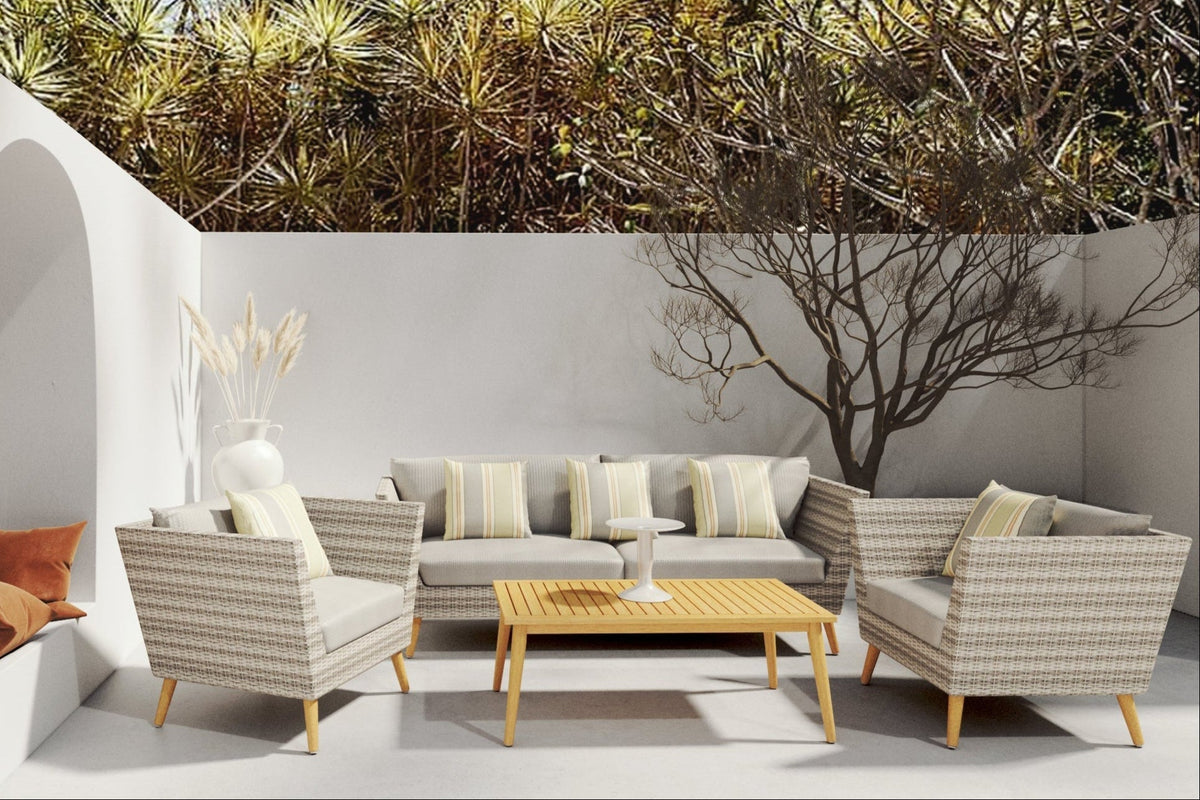 LifestyleGarden Panther Outdoor Patio Wicker and FSC Wood Seating Set
