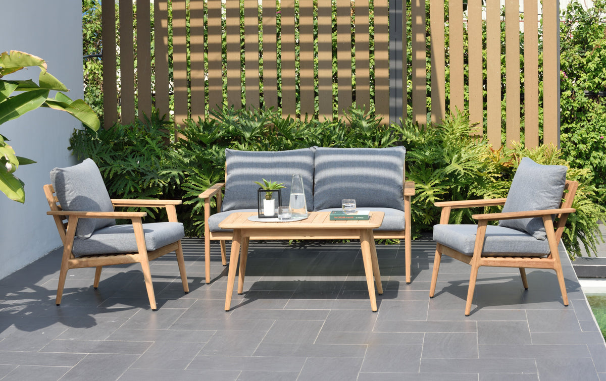 LifestyleGarden Eve FSC Teak Outdoor Conversation Set with Cushions