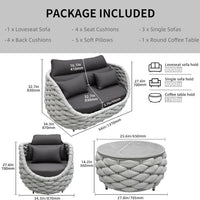Outdoor Patio Furniture Set Built for All Weather, 6 Piece Sectional Sofa, Aluminum Frame, Olefin Rope