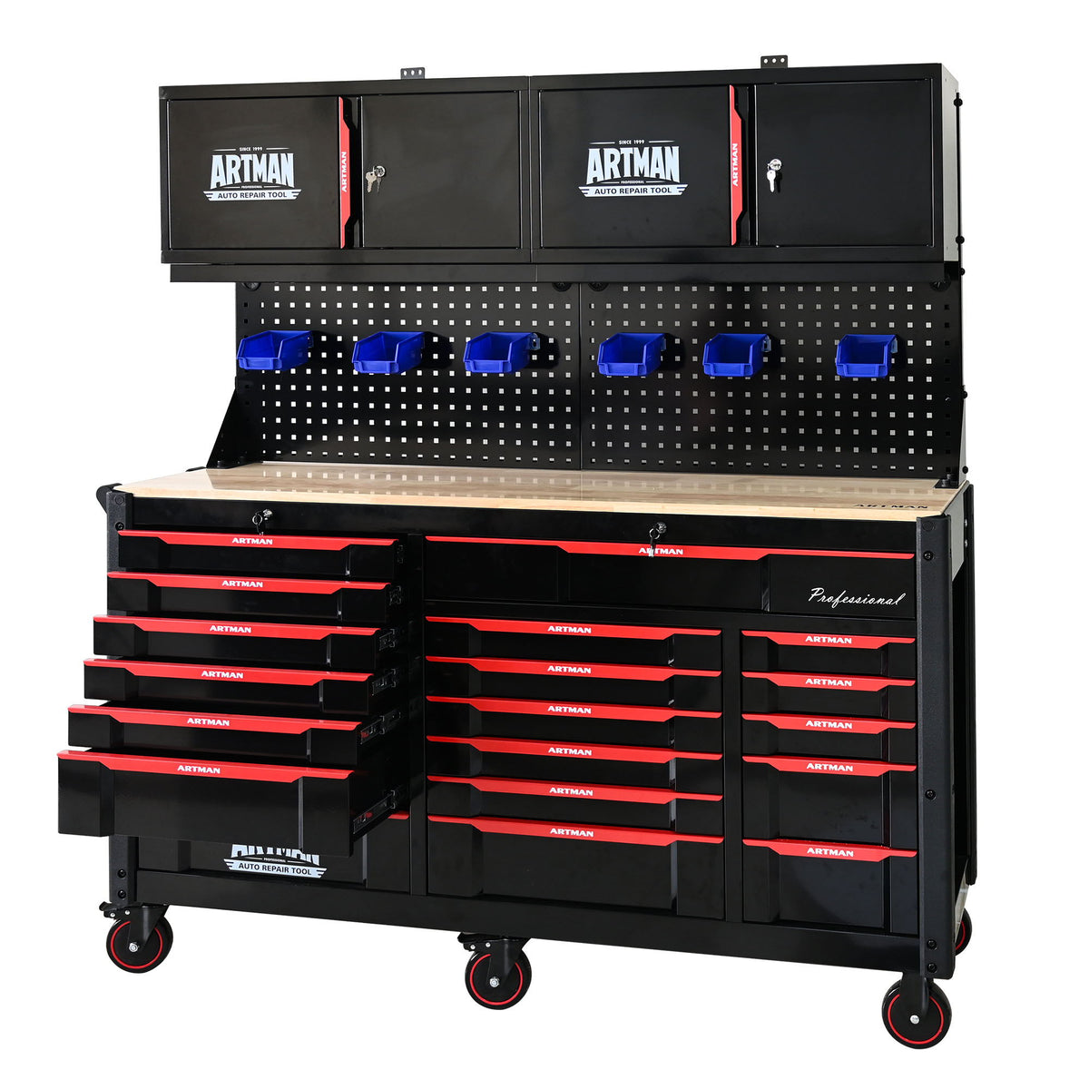 ARTMAN 19-Drawer Heavy-Duty Mobile Tool Cart, Black and Red
