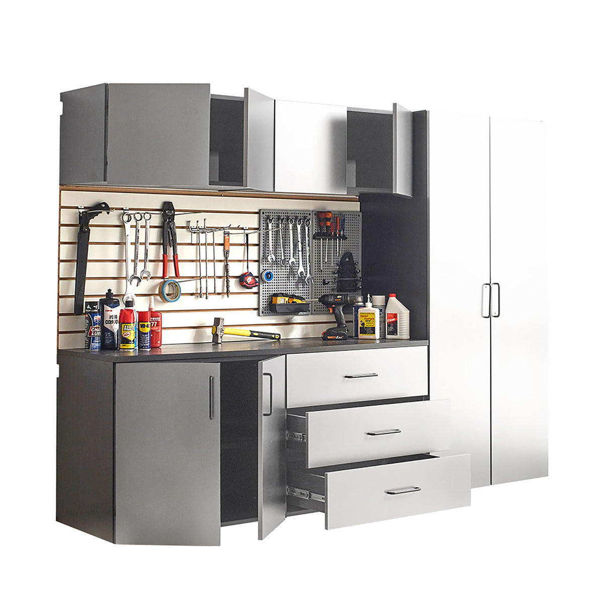 Klair Living Astro Series Garage Cabinet Set B, Soft-Closing Drawers, Metallic Gray
