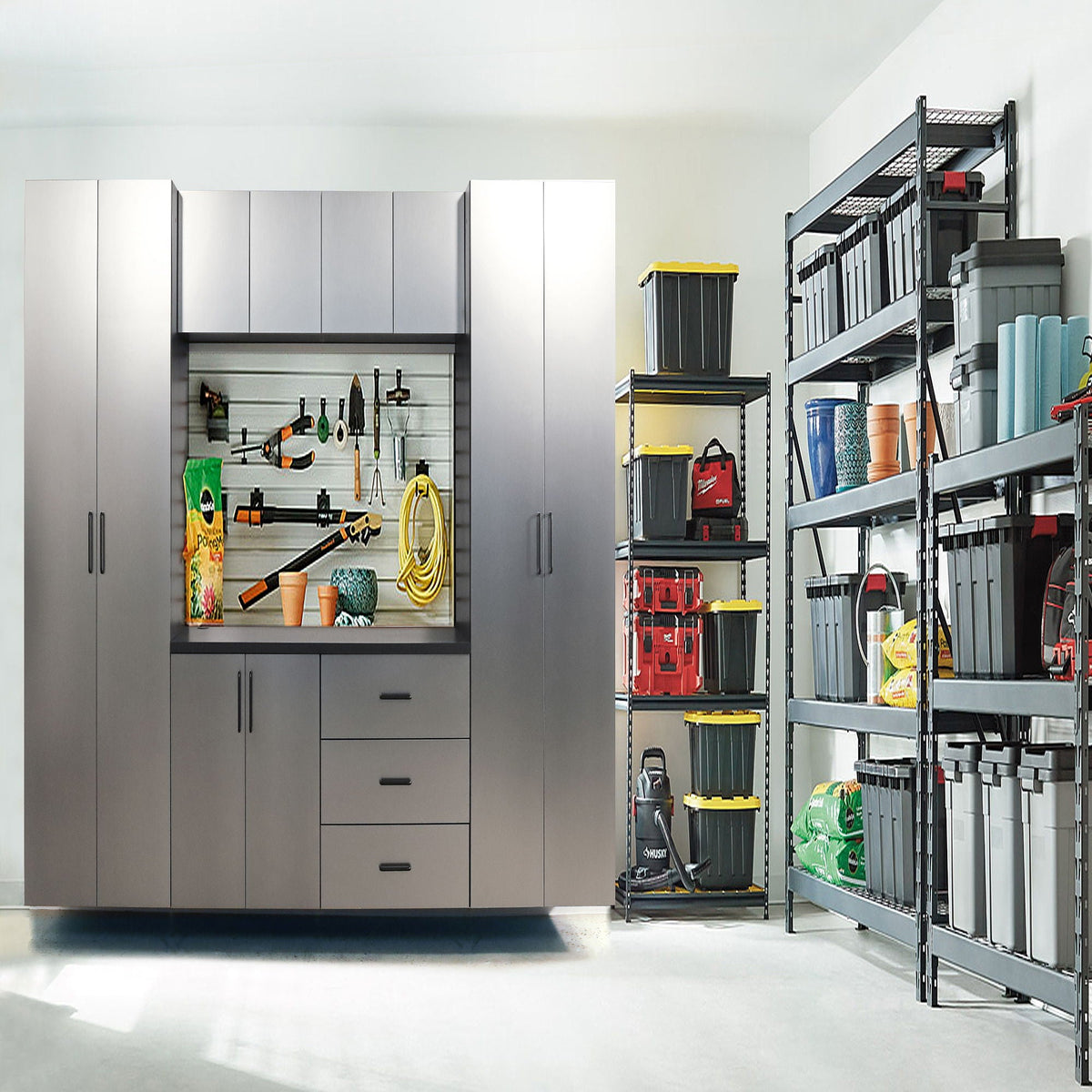 Klair Living Astro Series Garage Cabinet Set A, Soft-Closing Drawers, Metallic Gray